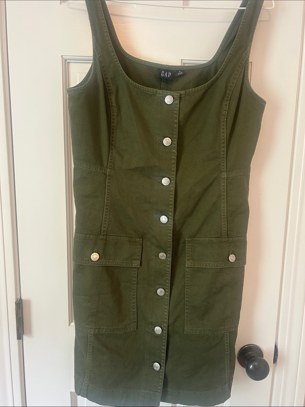 GAP Olive Utility Button-Front 100% Cotton Dress
